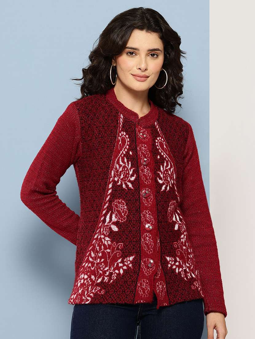 maroon wool blend cardigan