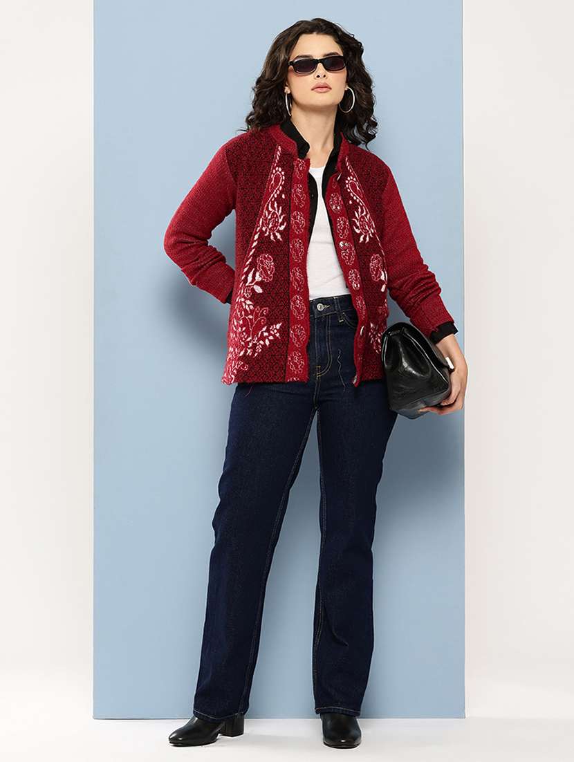 maroon wool blend cardigan - 22074063 -  Standard Image - 3