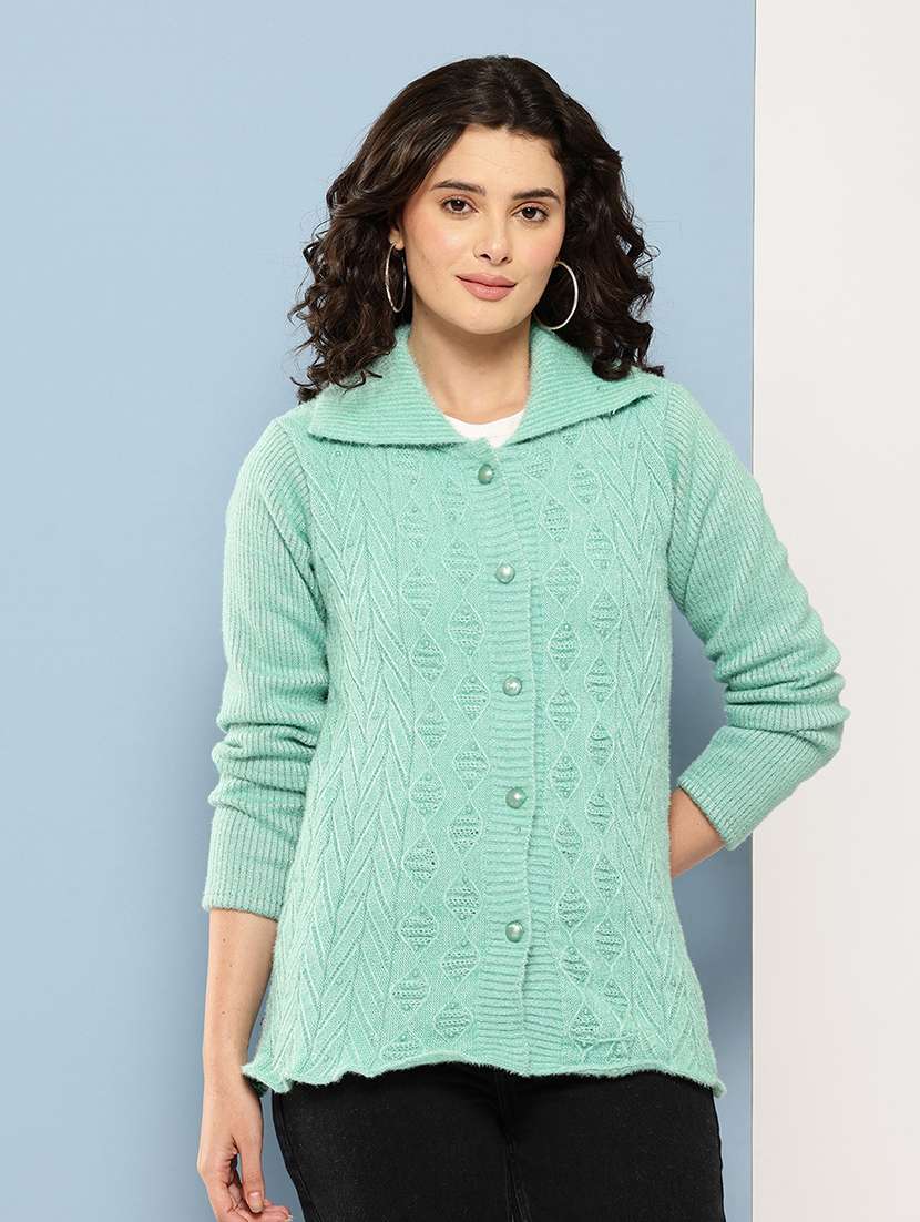 sea green wool blend cardigan