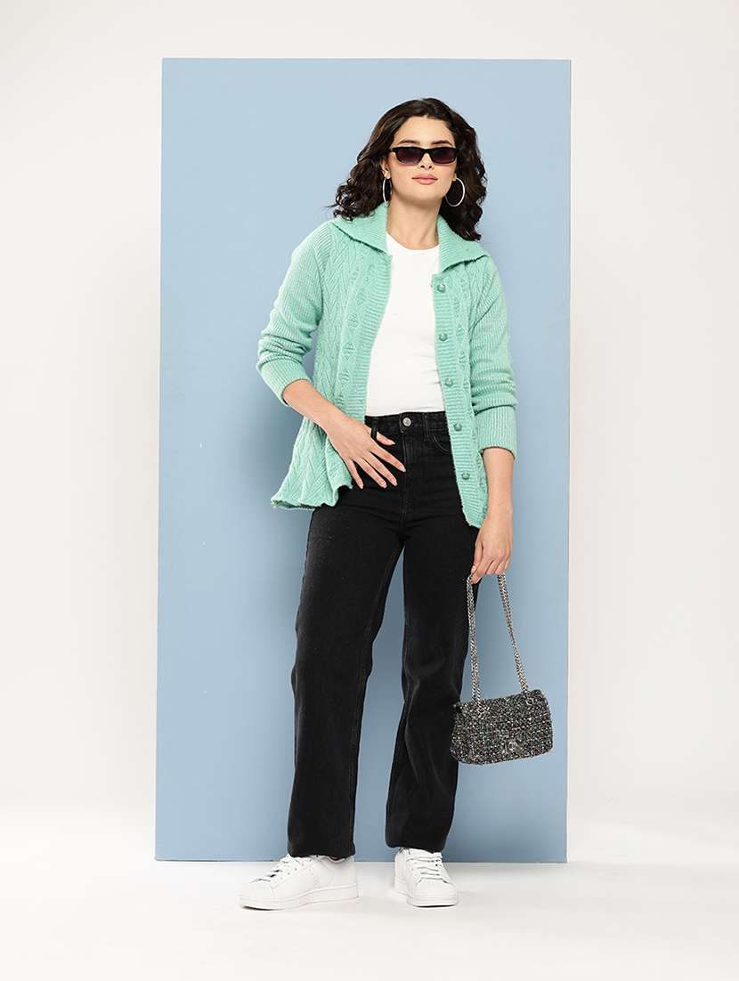 sea green wool blend cardigan - 22074065 -  Standard Image - 3