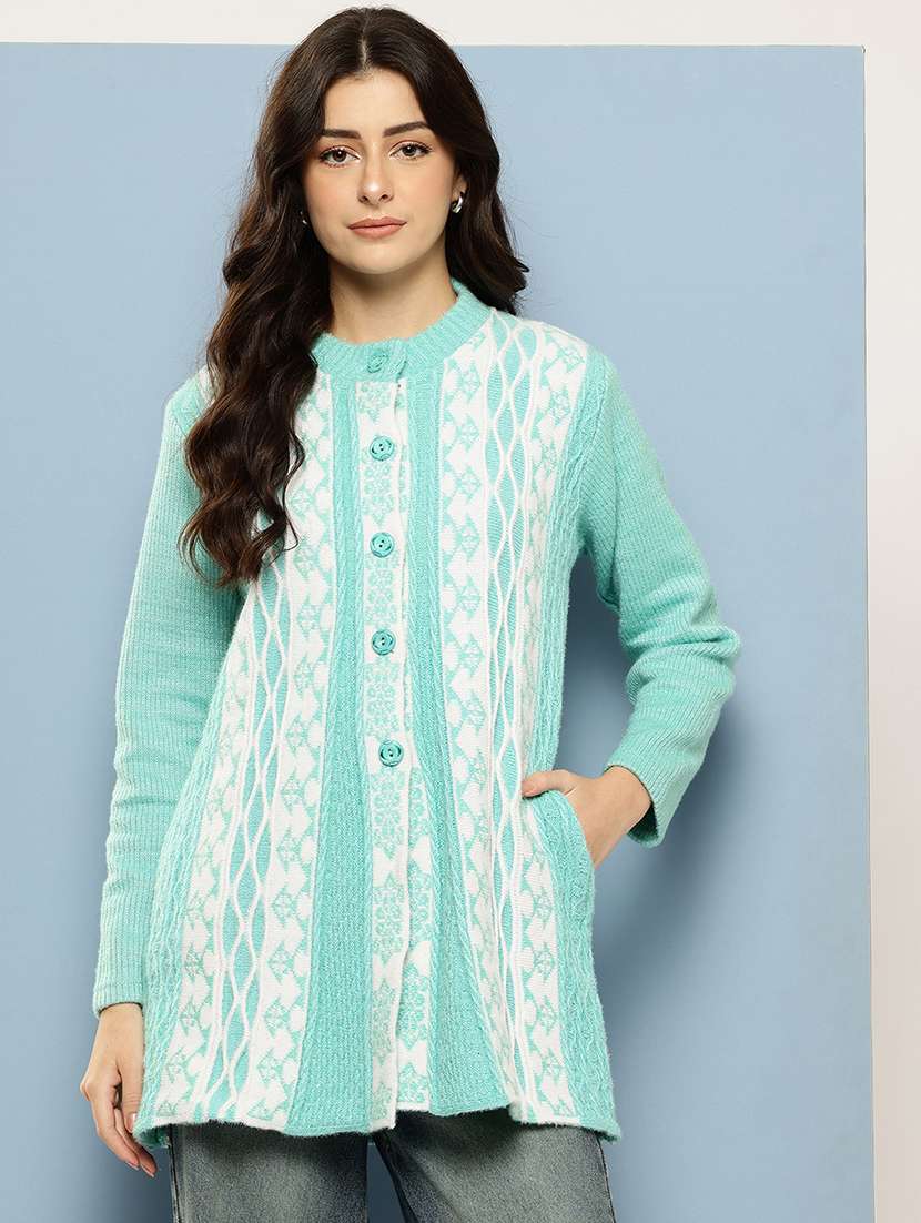 sea green wool blend cardigan