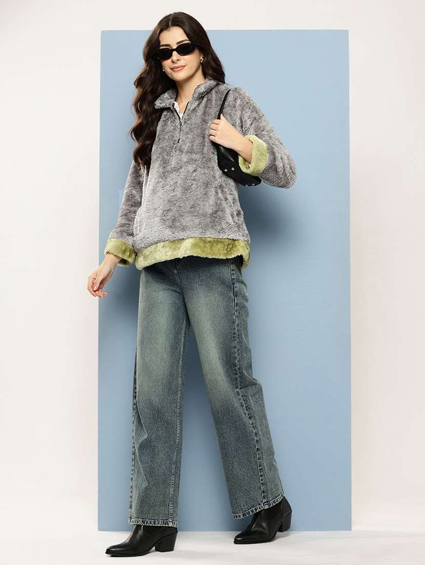 women solid long sleeve sweatshirt - 22074096 -  Standard Image - 3