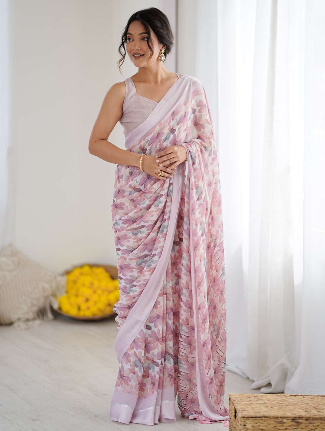 women floral printed saree with blouse