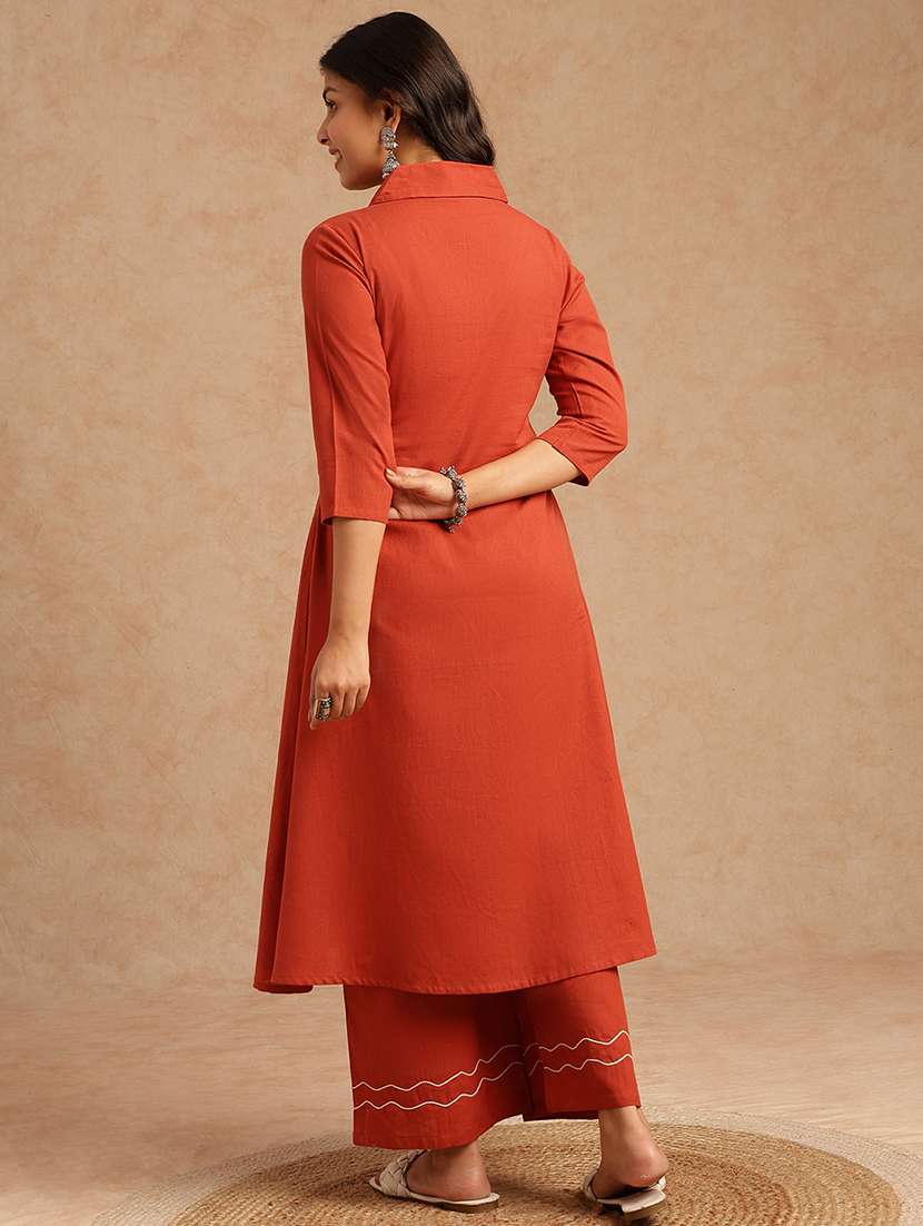 women embroidered three quarter sleeve kurta palazzo set - 22074145 -  Standard Image - 3