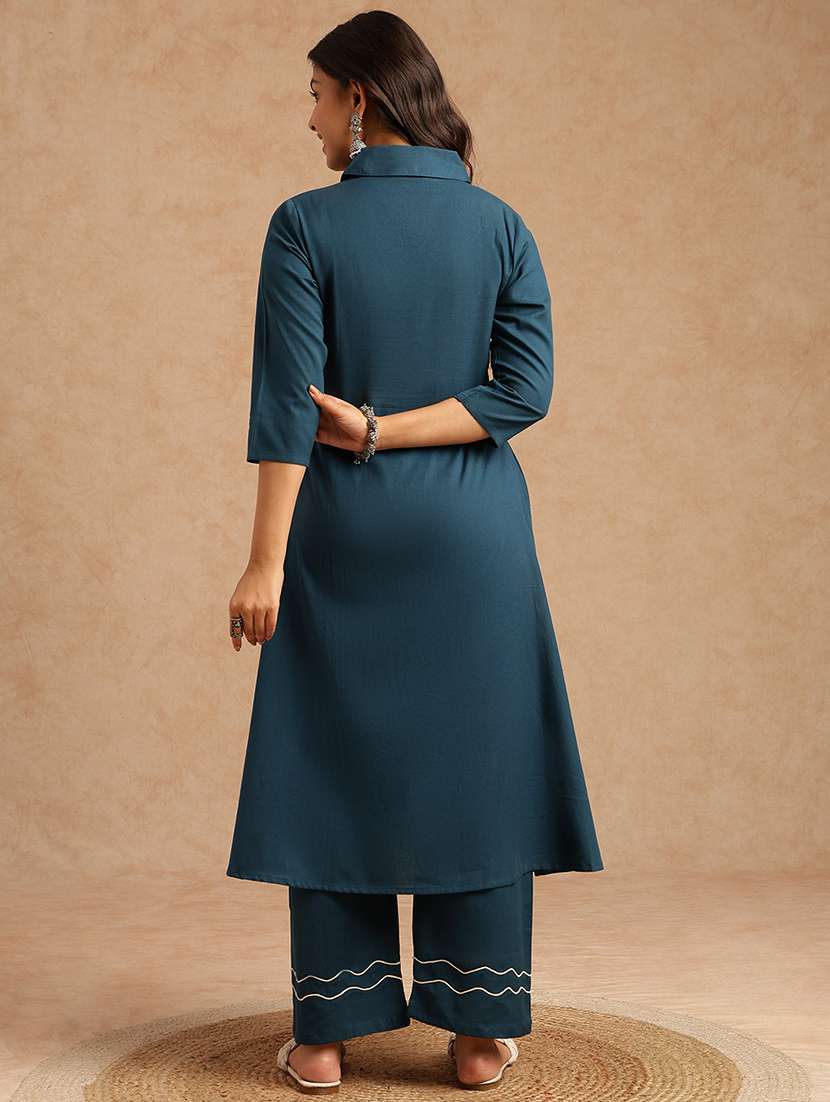 women embroidered three quarter sleeve kurta palazzo set - 22074146 -  Standard Image - 3