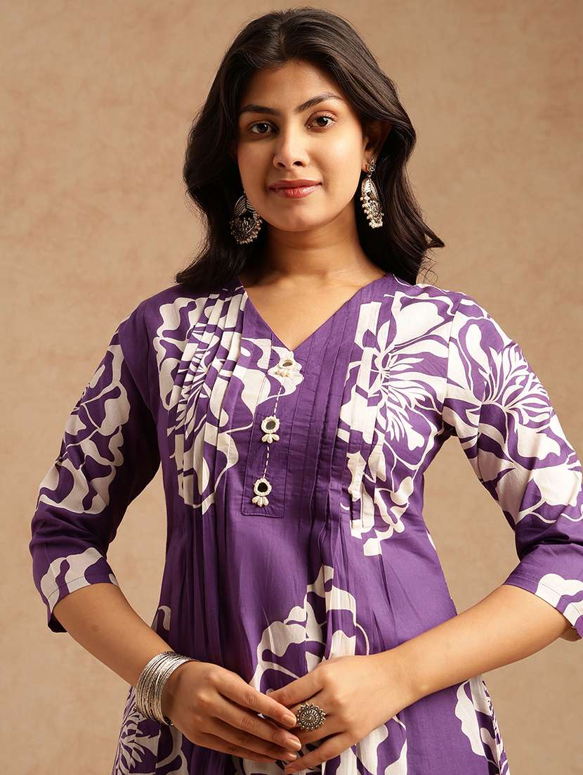 women printed three quarter sleeve kurta pant set - 22074156 -  Standard Image - 5