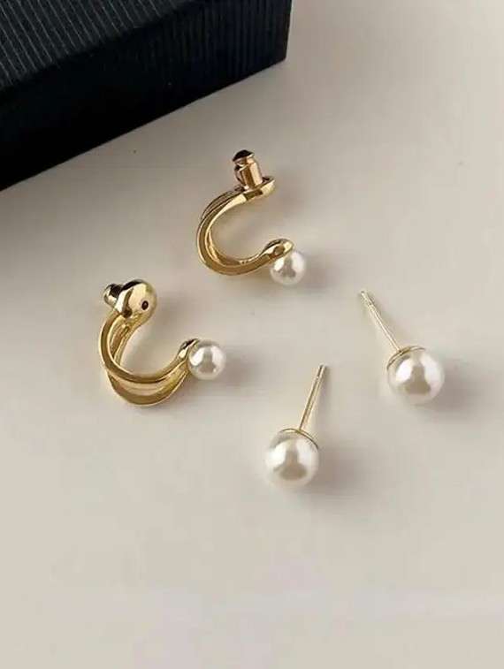 women gold alloy stud earring - 22074176 -  Standard Image - 3