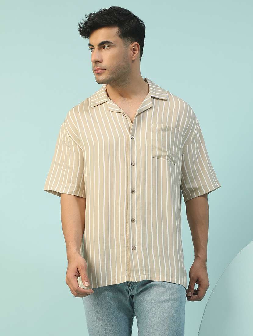men striped short sleeve loose fit casual shirt - 22074202 - Zoom Image - 0