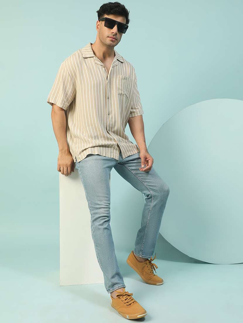 men striped short sleeve loose fit casual shirt - 22074202 - Standard Image - 3