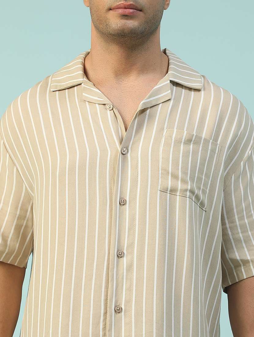 men striped short sleeve loose fit casual shirt - 22074202 - Standard Image - 5