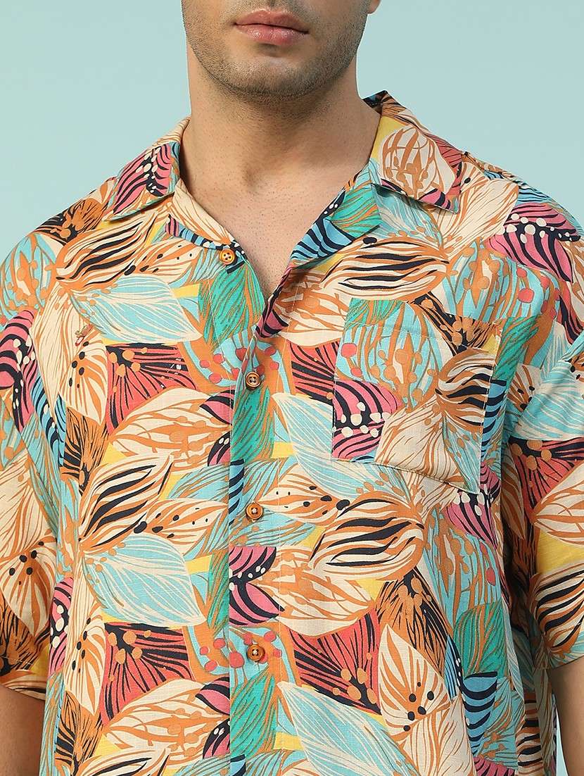 men tropical printed short sleeve loose fit casual shirt - 22074203 -  Standard Image - 5