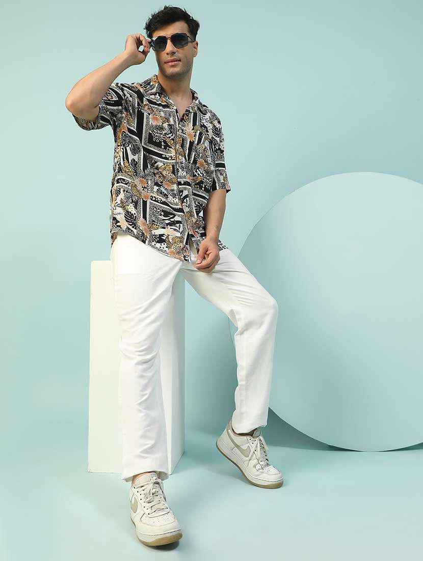 men floral printed short sleeve loose fit casual shirt - 22074205 - Standard Image - 3