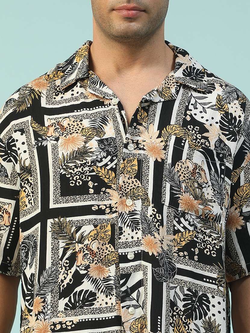men floral printed short sleeve loose fit casual shirt - 22074205 - Standard Image - 5