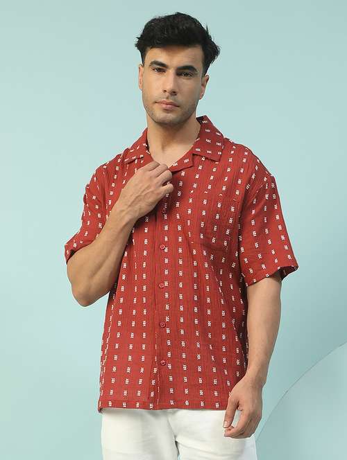 men self design short sleeve loose fit casual shirt - 22074206 - Standard Image - 0