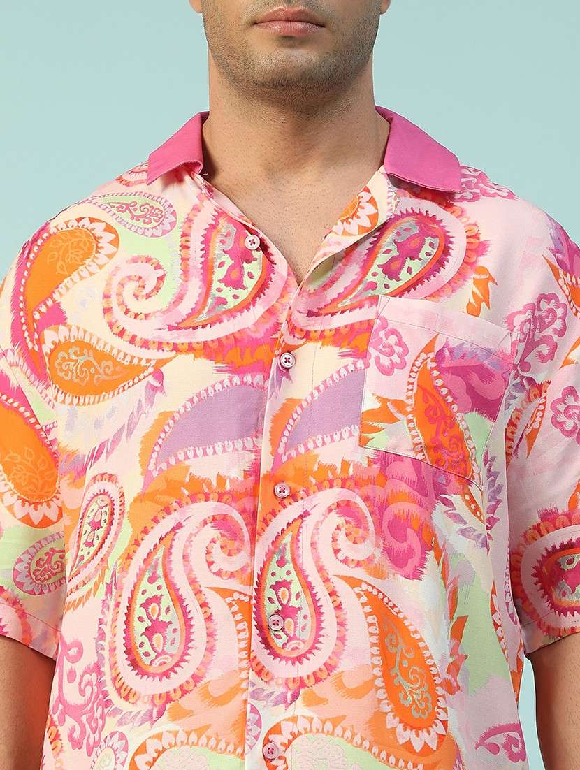 men paisley printed short sleeve loose fit casual shirt - 22074208 -  Standard Image - 5