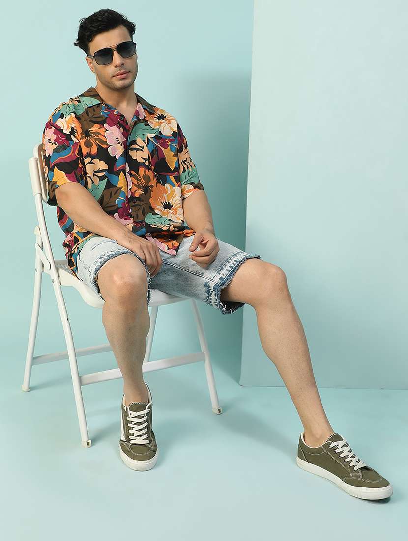 Men Floral Printed Short Sleeve Loose Fit Casual Shirt - 22074211 -  Standard Image - 3
