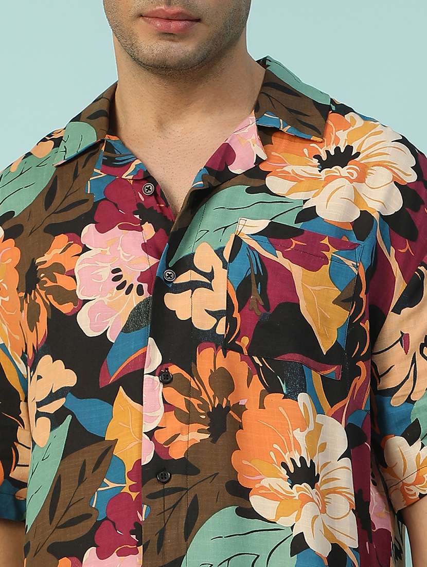 Men Floral Printed Short Sleeve Loose Fit Casual Shirt - 22074211 -  Standard Image - 5