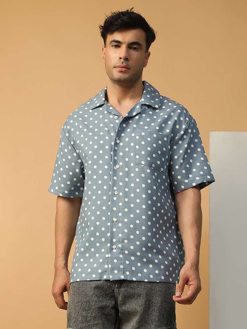 men polka dot short sleeve loose fit casual shirt - 22074212 -  Zoom Image - 0