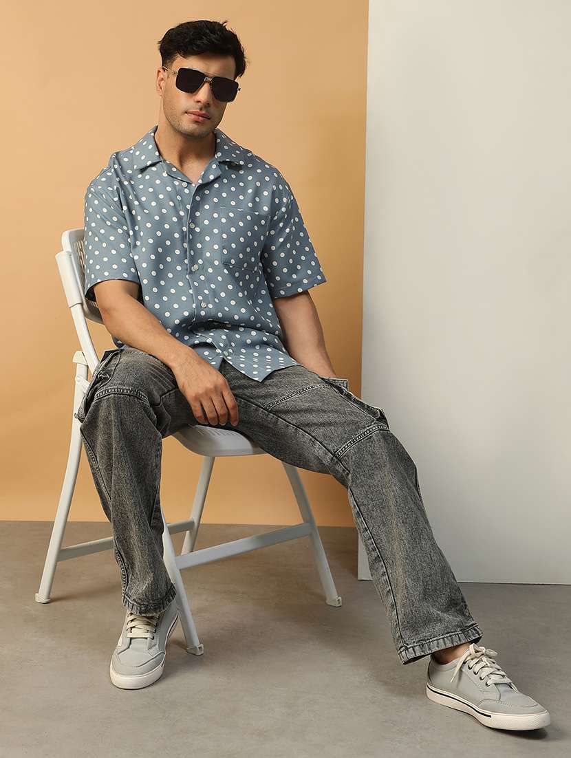 men polka dot short sleeve loose fit casual shirt - 22074212 - Standard Image - 3