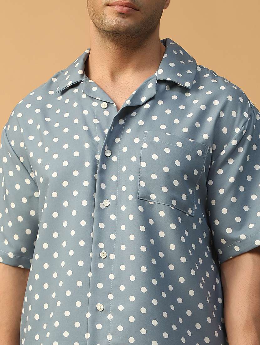 men polka dot short sleeve loose fit casual shirt - 22074212 - Standard Image - 5