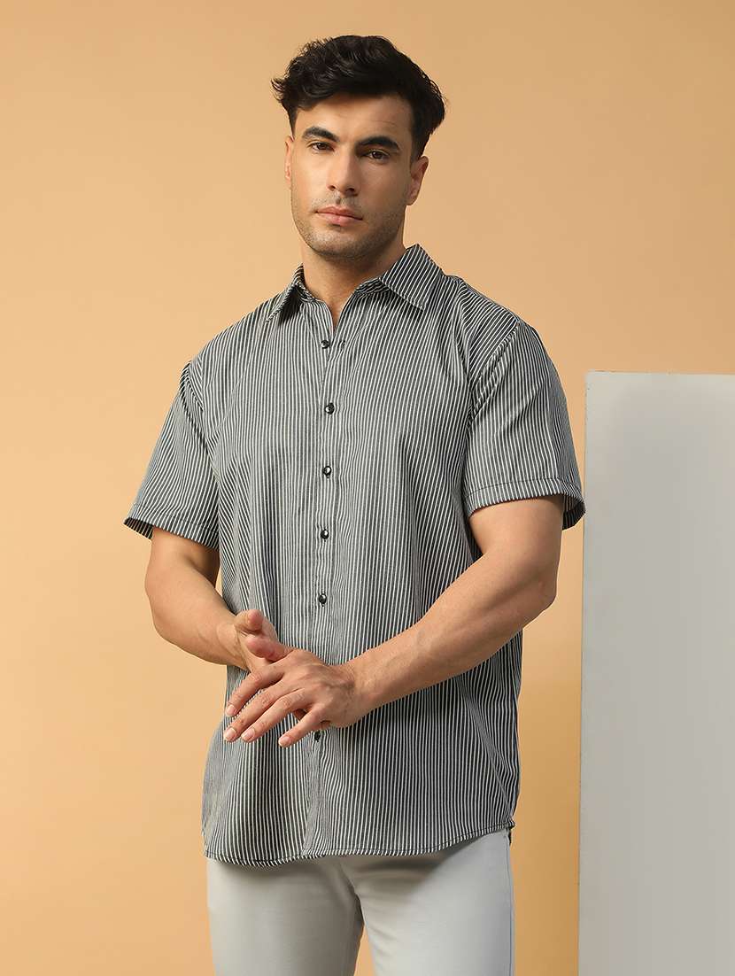 men striped short sleeve regular fit casual shirt - 22074213 - Zoom Image - 0