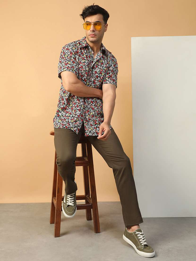 men floral printed short sleeve regular fit casual shirt - 22074215 - Standard Image - 3