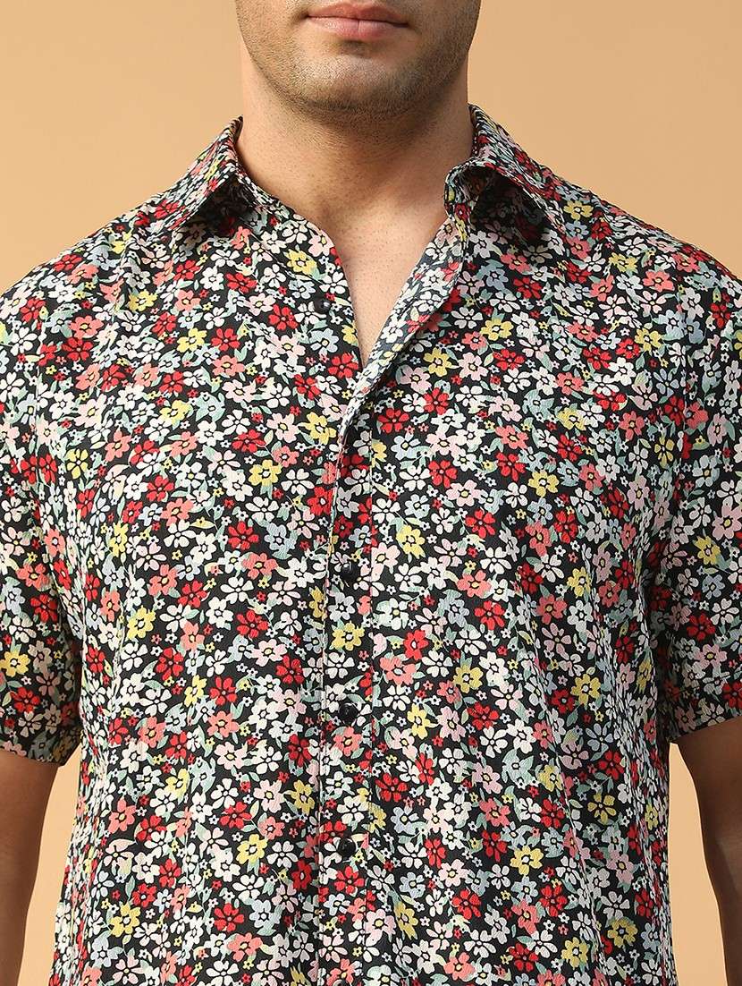 men floral printed short sleeve regular fit casual shirt - 22074215 - Standard Image - 5