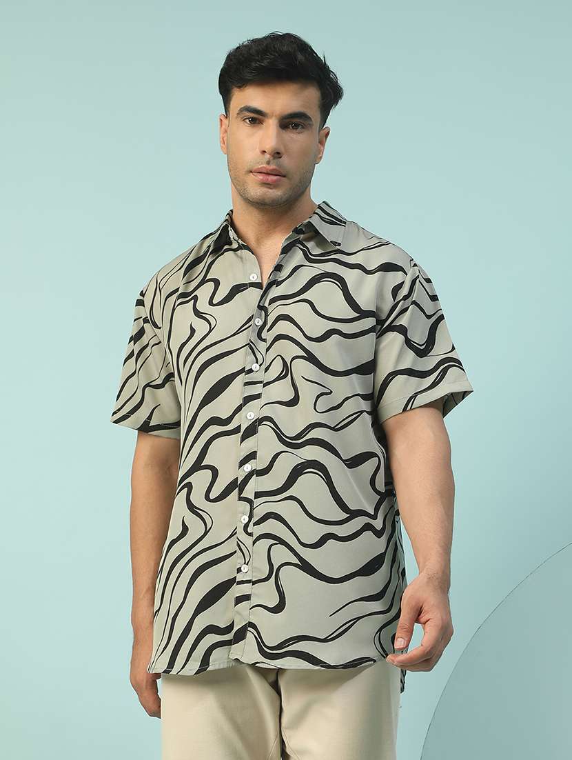 men printed short sleeve regular fit casual shirt
