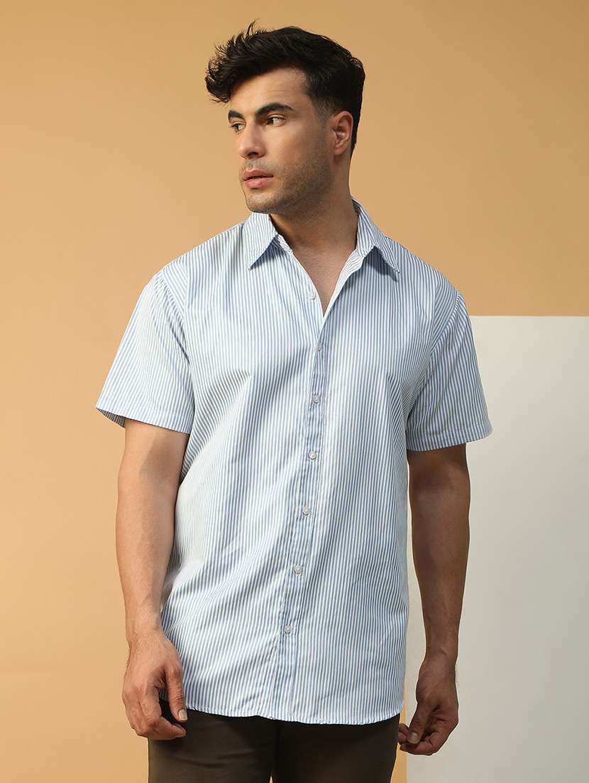 men striped short sleeve regular fit casual shirt