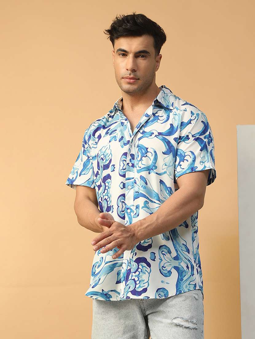 men abstract printed short sleeve regular fit casual shirt - 22074218 - Zoom Image - 0