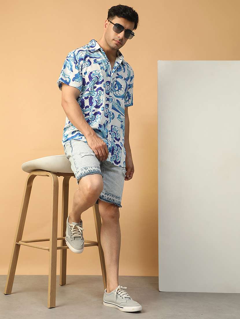 men abstract printed short sleeve regular fit casual shirt - 22074218 - Standard Image - 3
