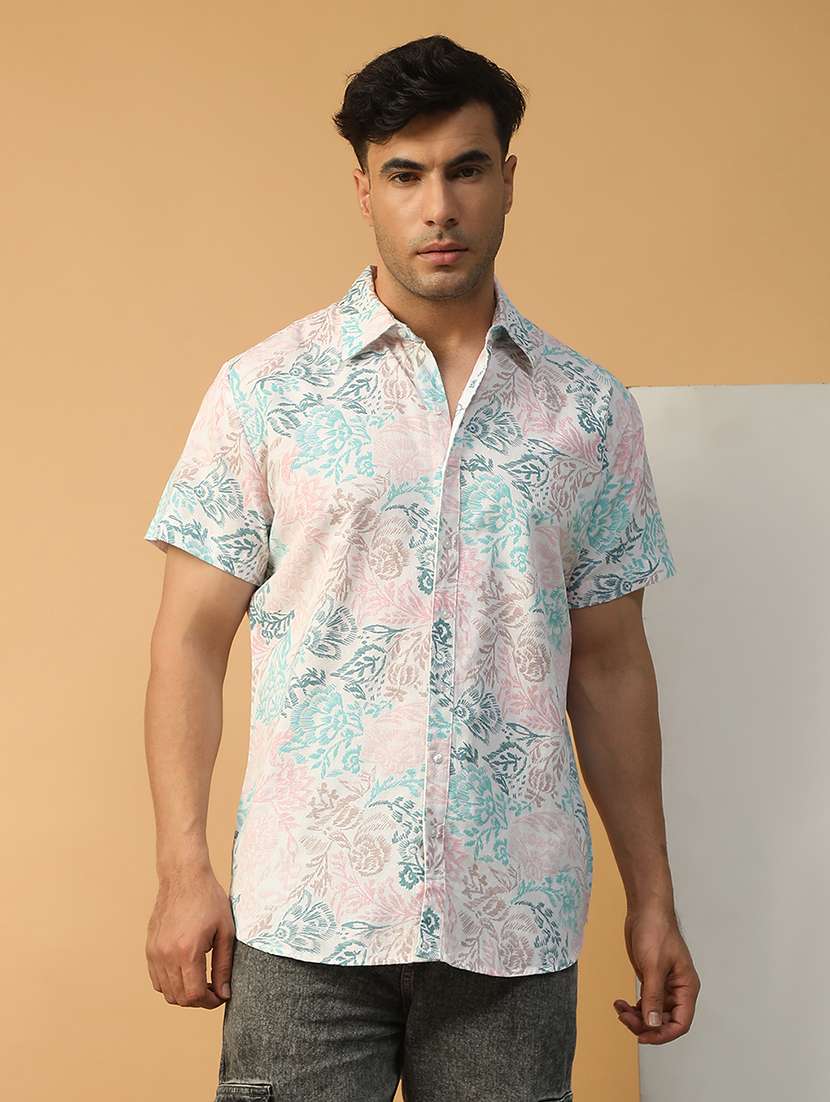 men printed short sleeve regular fit casual shirt