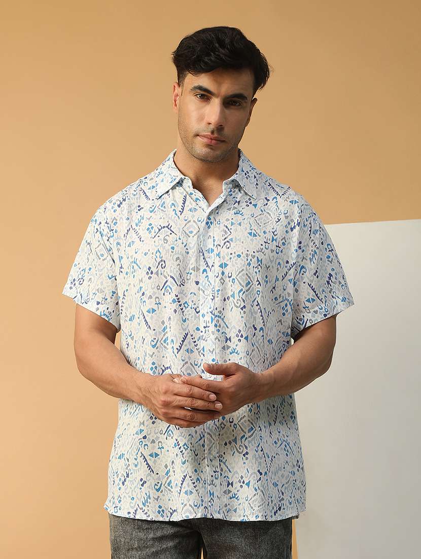 men printed short sleeve regular fit casual shirt - 22074220 - Zoom Image - 0