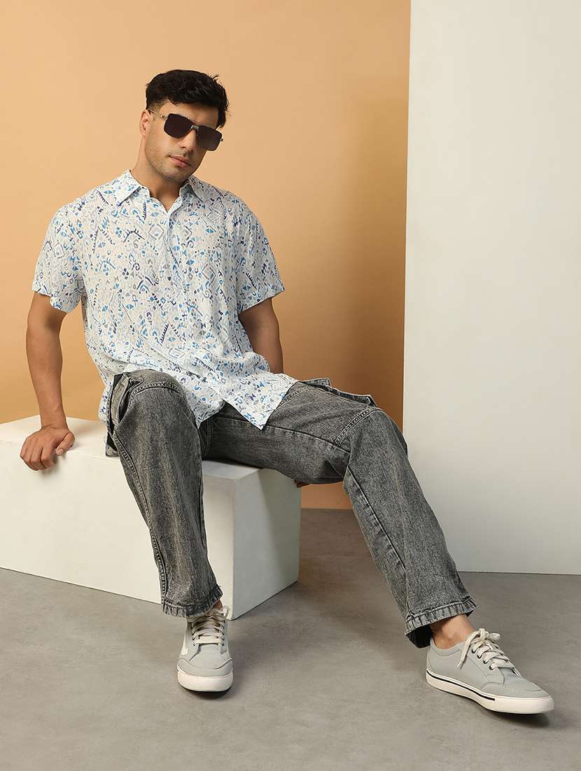 men printed short sleeve regular fit casual shirt - 22074220 - Standard Image - 3