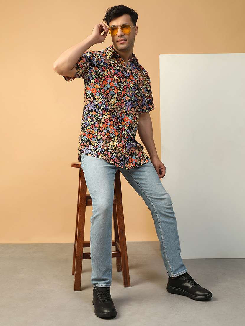 men floral printed short sleeve regular fit casual shirt - 22074222 - Standard Image - 3