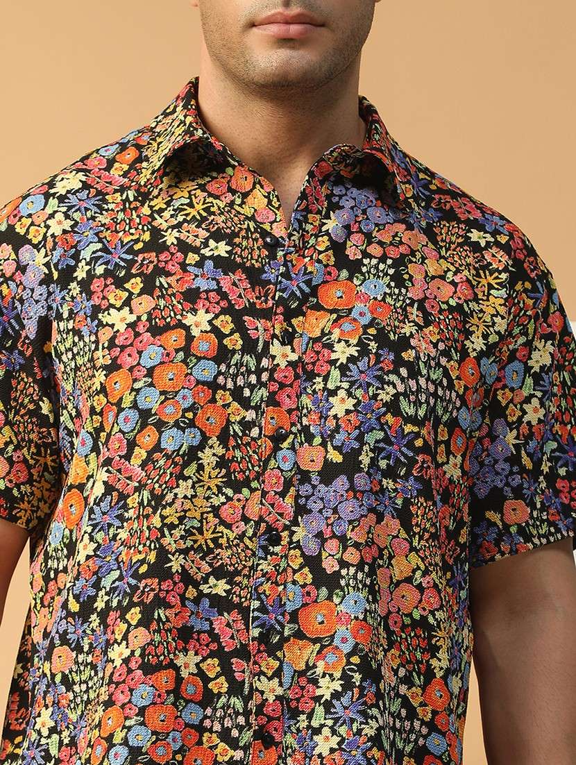 men floral printed short sleeve regular fit casual shirt - 22074222 - Standard Image - 5