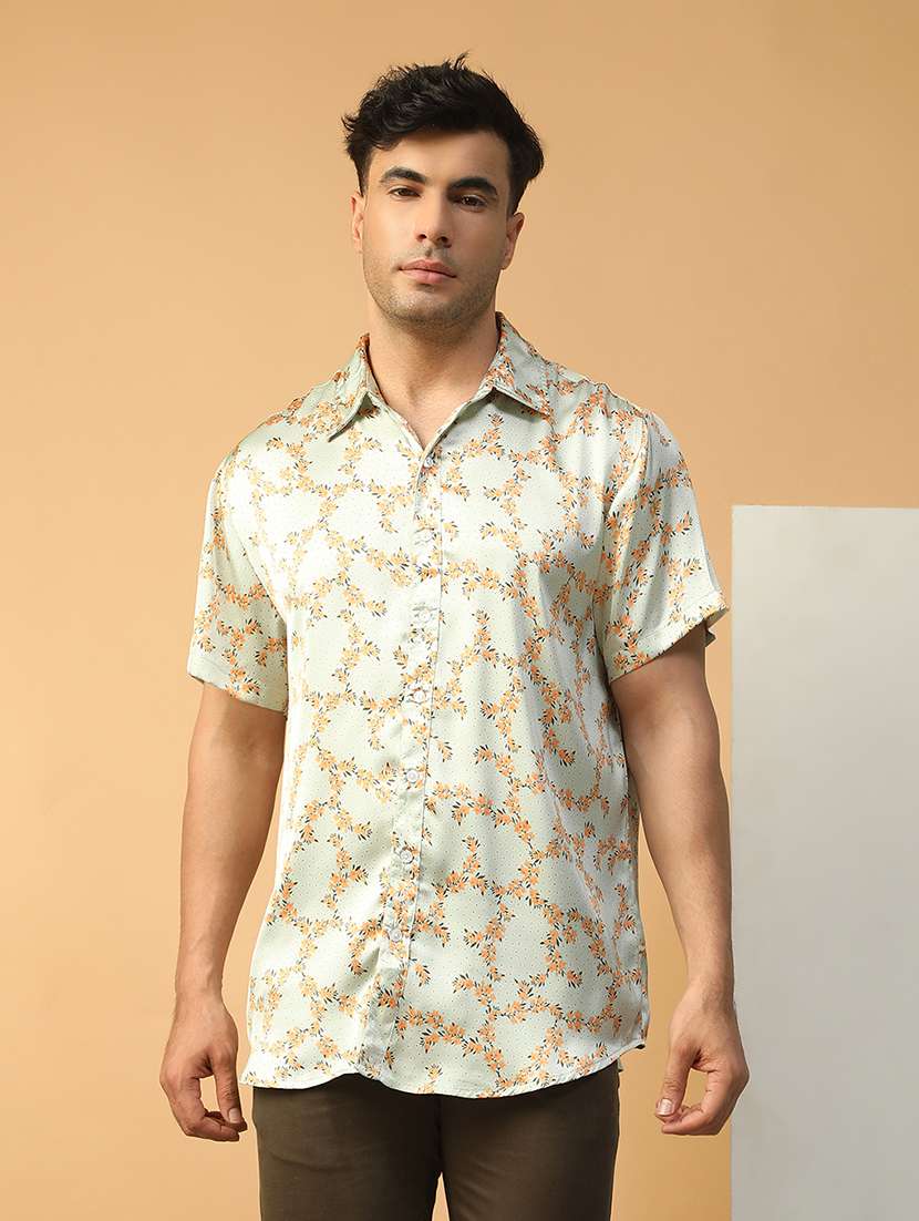 men floral printed short sleeve regular fit casual shirt