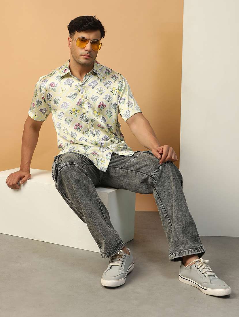 men floral printed short sleeve regular fit casual shirt - 22074226 - Standard Image - 3