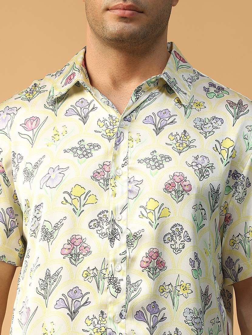 men floral printed short sleeve regular fit casual shirt - 22074226 - Standard Image - 5