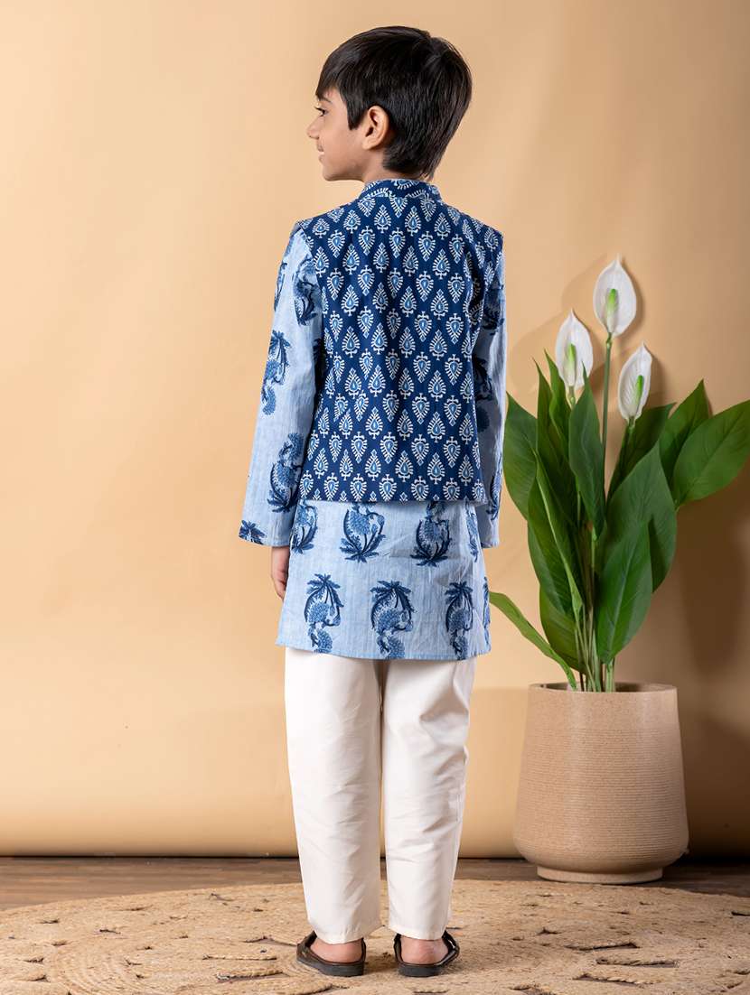 boys printed long sleeve kurta & pyjama set - 22074231 -  Standard Image - 3