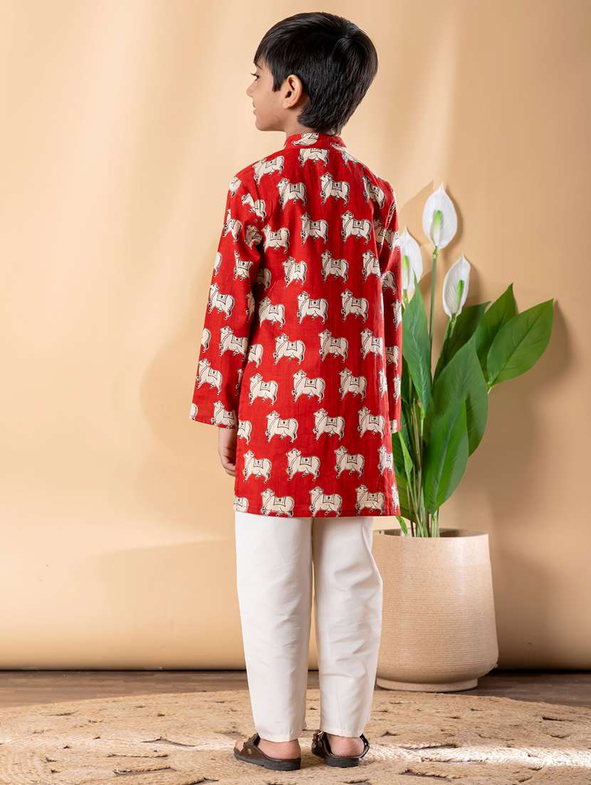 boys printed long sleeve kurta & pyjama set - 22074233 -  Standard Image - 3
