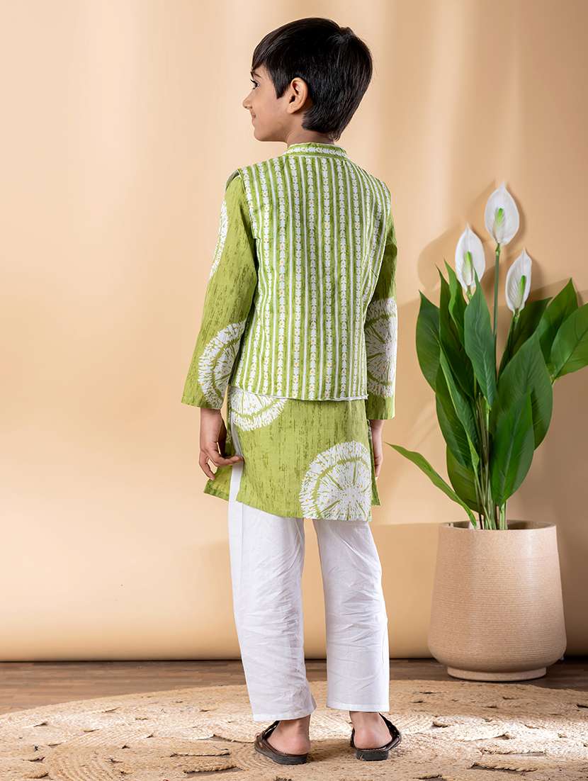 boys printed long sleeve kurta & pyjama set with jacket - 22074234 -  Standard Image - 3