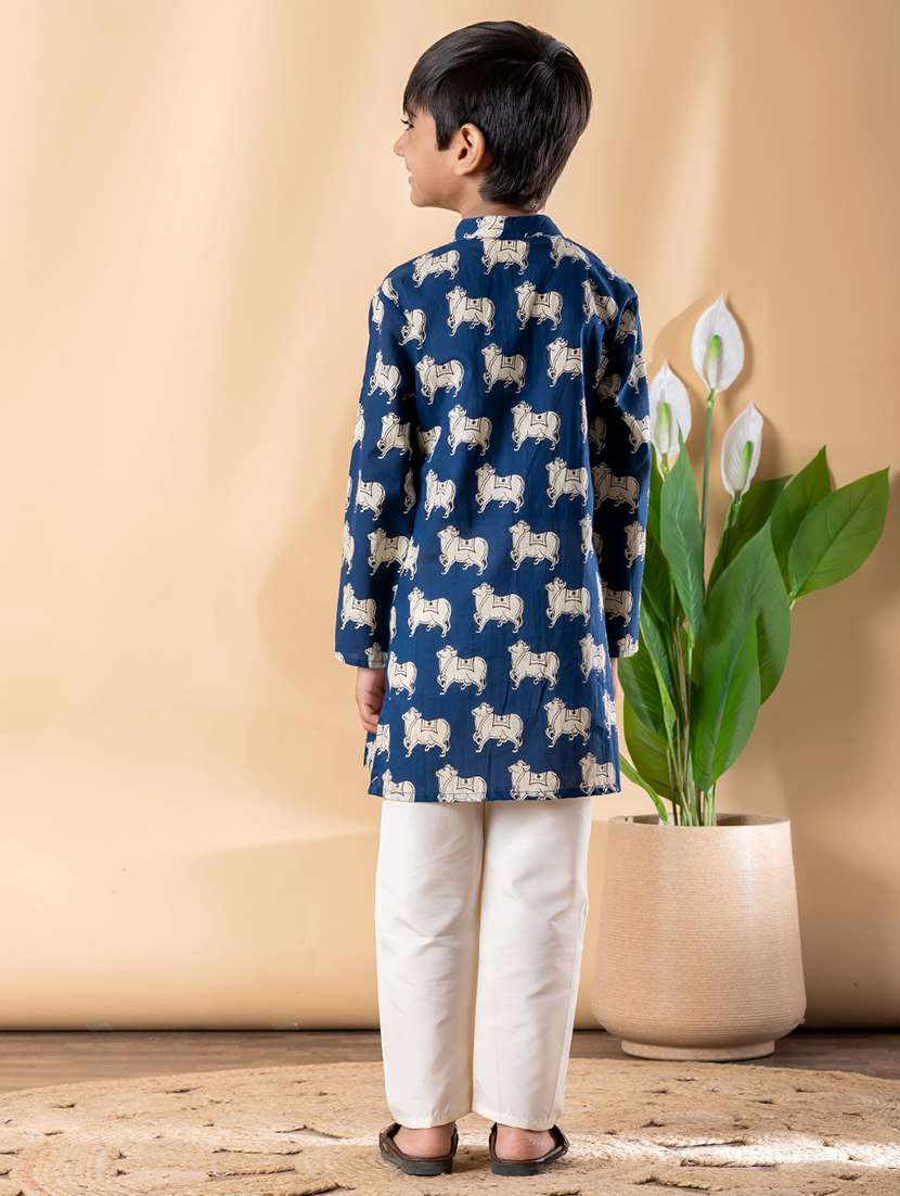 boys printed long sleeve kurta & pyjama set  - 22074237 -  Standard Image - 3