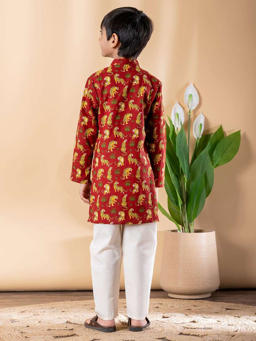 boys printed long sleeve kurta & pyjama set  - 22074238 -  Standard Image - 3