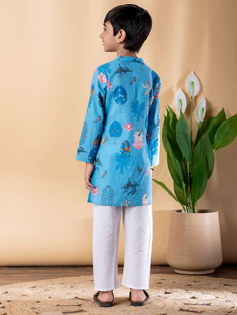 boys printed long sleeve kurta & pyjama set  - 22074239 -  Standard Image - 3