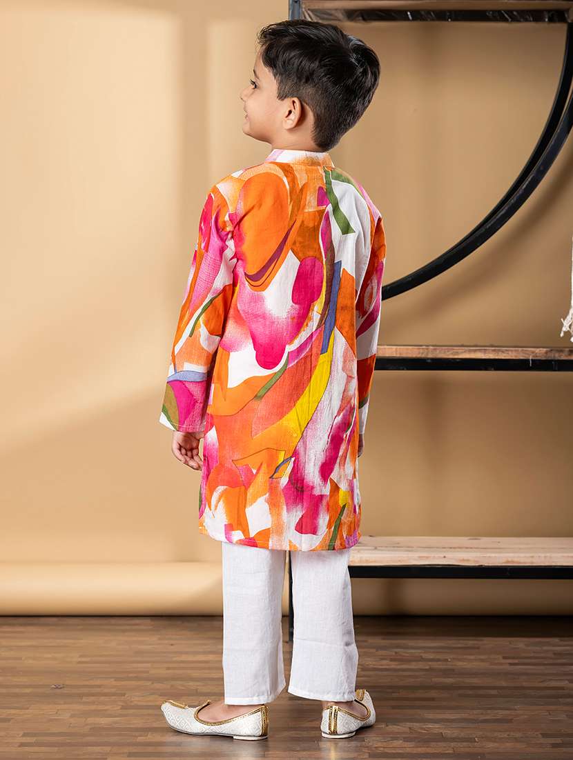 boys printed long sleeve kurta & pyjama set  - 22074240 -  Standard Image - 3