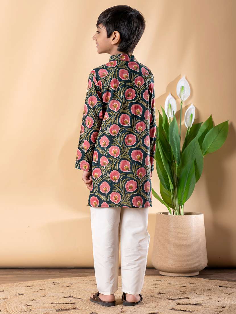 boys printed long sleeve kurta & pyjama set  - 22074242 -  Standard Image - 3