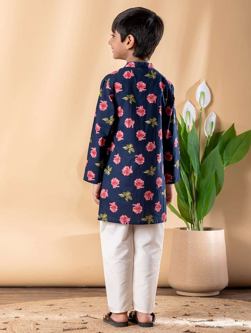 boys printed long sleeve kurta & pyjama set  - 22074243 -  Standard Image - 3