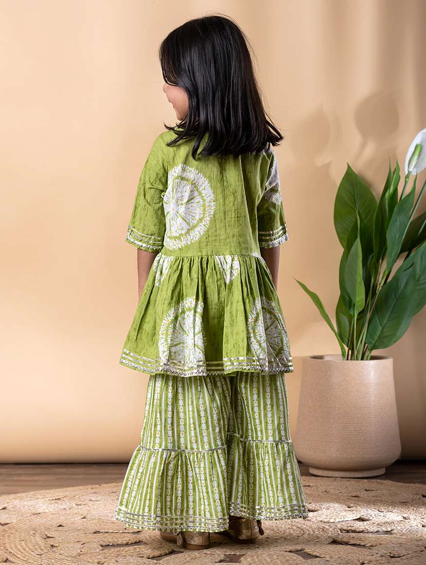 girls printed three quarter sleeve kurta and sharara set  - 22074250 -  Standard Image - 3