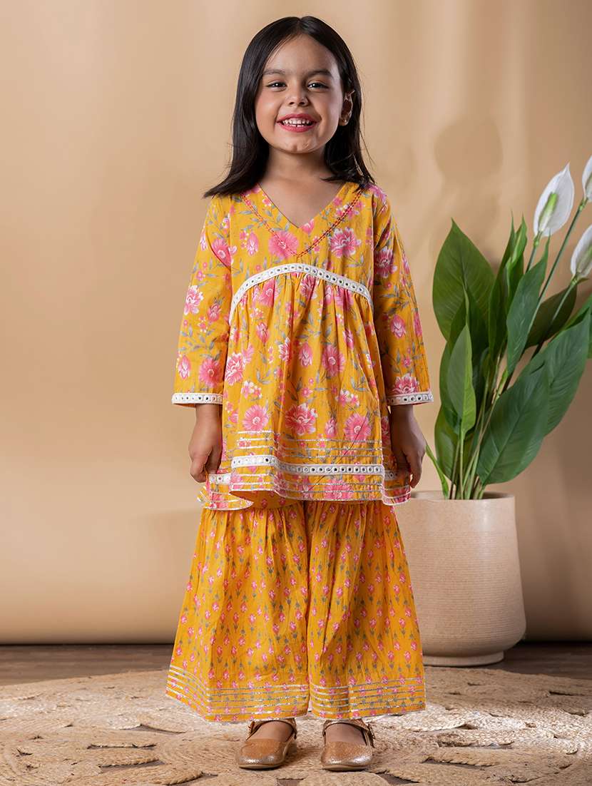 girls printed kurta and sharara set 